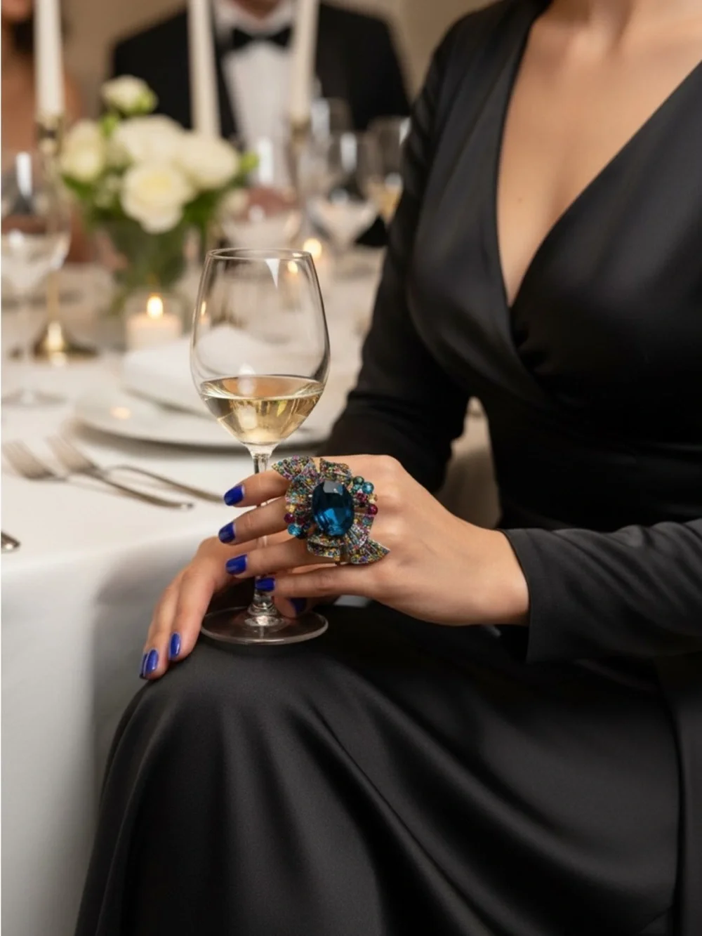 Vintage Oversized Azure Crystal Statement Ring | Multi-Gem Mosaic